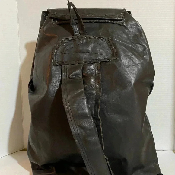 Handcrafted African unisex black leather backpack main image 6